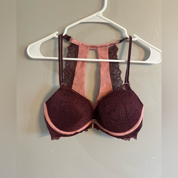 Date Push Up Lace Front-Closure Bra in Burgundy 34DD - Picture 2 of 9
